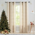 thumbnail image 4 of Flowpartex Buffalo Check Semi Sheer Curtain Panels Farmhouse Tan and White Plaid Textured Grommet Top Window Drapes for Living Room Bedroom, 40"Wx84"L 2 Pieces, 4 of 6