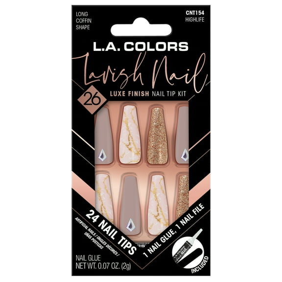 L.A. COLORS Lavish Nail Tips, Highlife, 26 Pieces