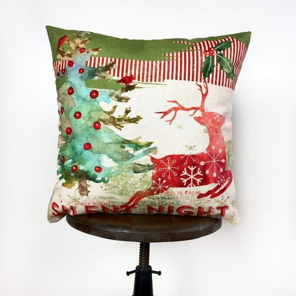 Silent Night | Red Reindeer | Merry Christmas | Throw Pillow | Christmas Pillow | Home Decor | Christmas Décor | Christmas tree | Christmas Gifts