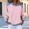 thumbnail image 2 of Dazajoo Waffle Knit Tunic Tops for Women Long Sleeve Oversized Colorblock Sweatshirts with Denim Patchwork Dressy Y2K Streetwear,Pink,M, 2 of 5