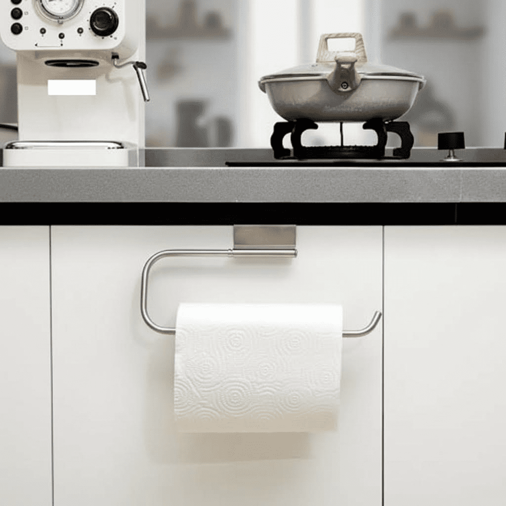Stainless Steel Under Sink Paper Towel Holder and Dispenser, 12.4-Inch Cabinet Door Mount for Kitchen, Bathroom, Laundry Room Storage Organizer