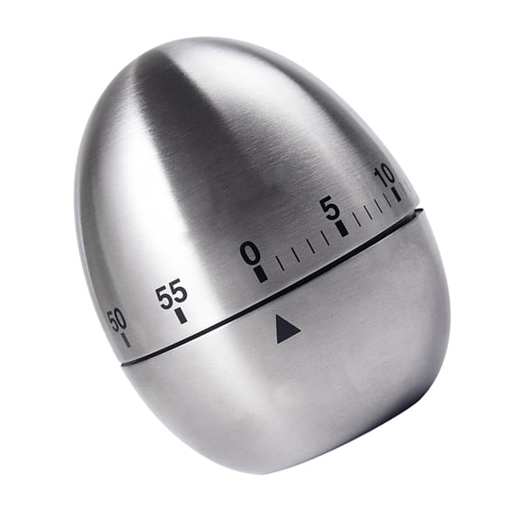WHAMVOX Stainless Steel Egg Shape Mechanical Timer Manual Countdown for Cooking Kitchen Reminder Silver