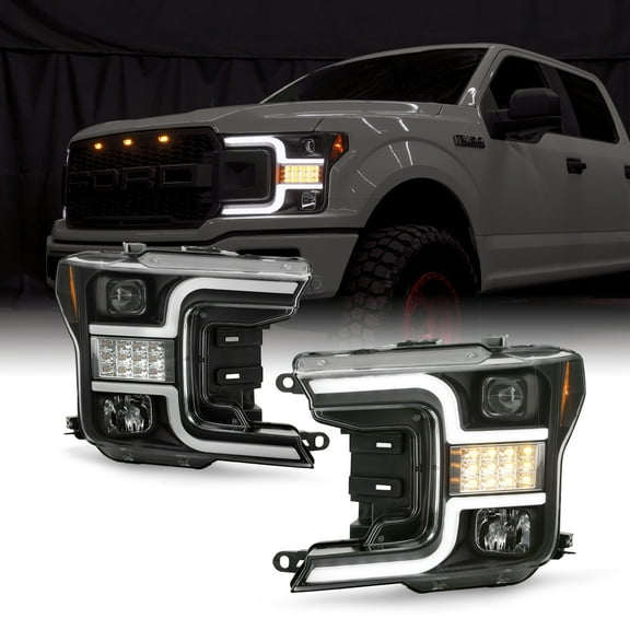AKKON - Fits 2018-2020 Ford F150 Pickup Truck [Halogen Type] Projector Black Headlights w/ LED Sequential Signal Pair Left Right