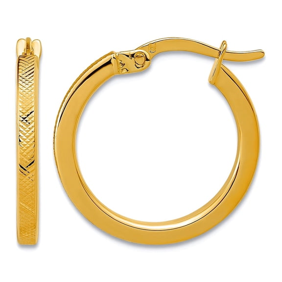 14k Solid Yellow Gold Polished and Textured Round Hoop Earrings 18x18.7mm Wide 2mm Thick Hoop Earring for Women