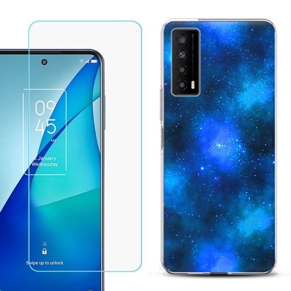 Slim-Fit Gel TPU Phone Case for TCL Stylus 5G, with Tempered Glass Screen Protector, by OneToughShield ® - Cosmos/Stars