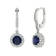 thumbnail image 2 of 2.23Ct Round Cut Halo Drop Dangle Blue Sapphire 14K White Solid Solid Gold Everyday Dainty Earrings Lever Back, 2 of 7