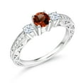 thumbnail image 2 of Gem Stone King Red Garnet and Zirconia 1.35 Ct 925 Sterling Silver 3-Stone Engagement Ring (Size 5), 2 of 4