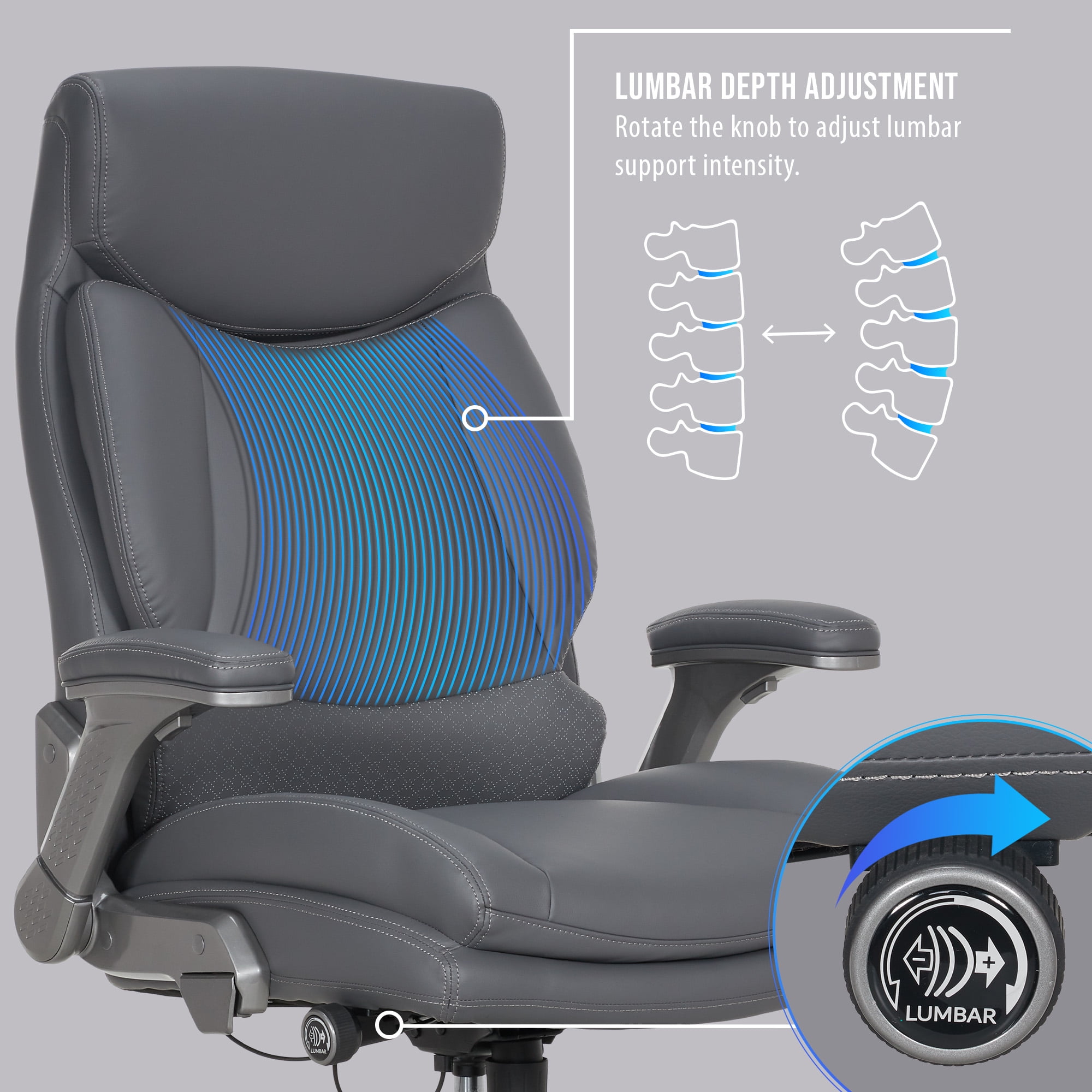 Shaq Tarvos Premium Ergonomic Big & Tall Office Chair, PureSoft Upholstery with Height Adjustable and Flip-Up Arms, Gray
