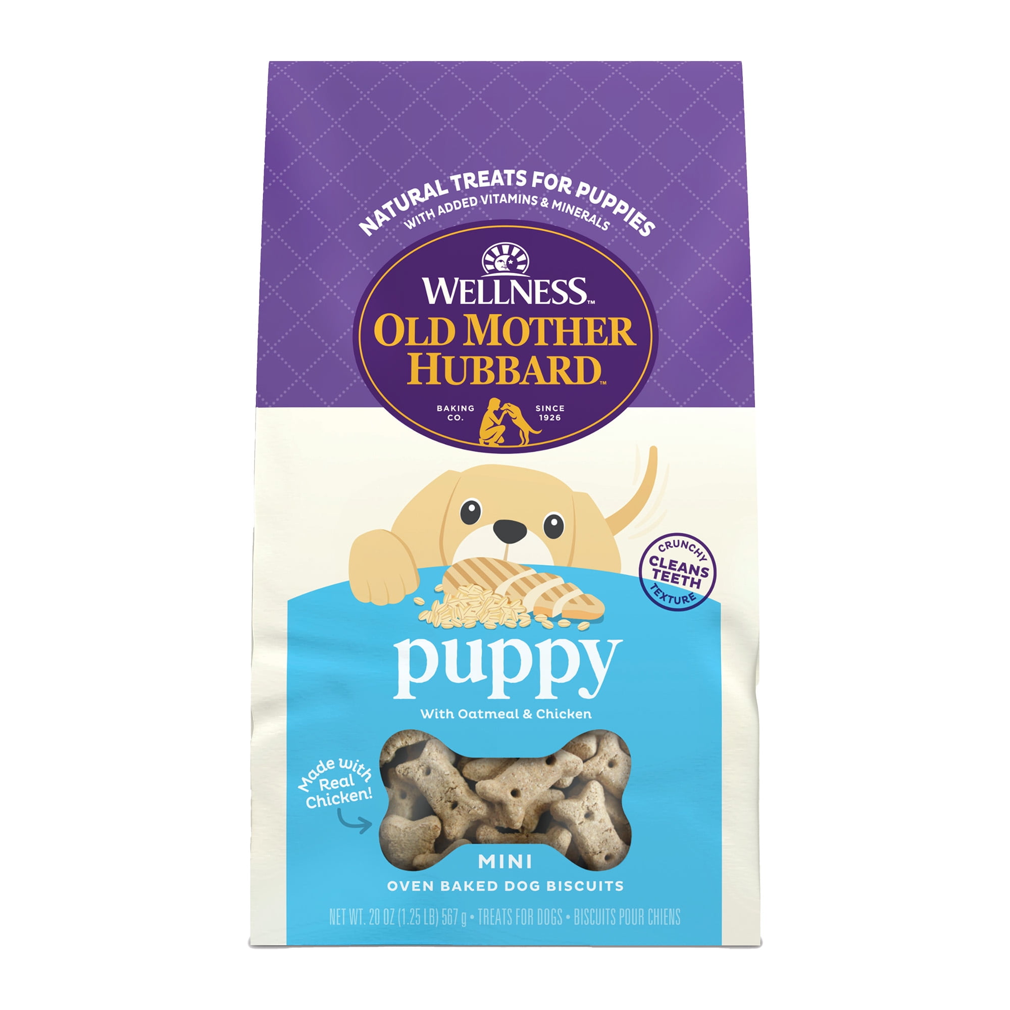 Wellness Old Mother Hubbard Classic Puppy Dog Biscuits, Natural Training Treats, Oatmeal and Chicken Flavor, Mini Size, 20 oz Bag