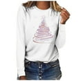 thumbnail image 4 of Shining Christmas Tree Graphic Sweatshirt for Women Long Sleeve Merry Christmas Pullover Top Trendy Holiday Tee with Festive Print Cozy Casual Fall and Winter Xmas Shirt, 4 of 5