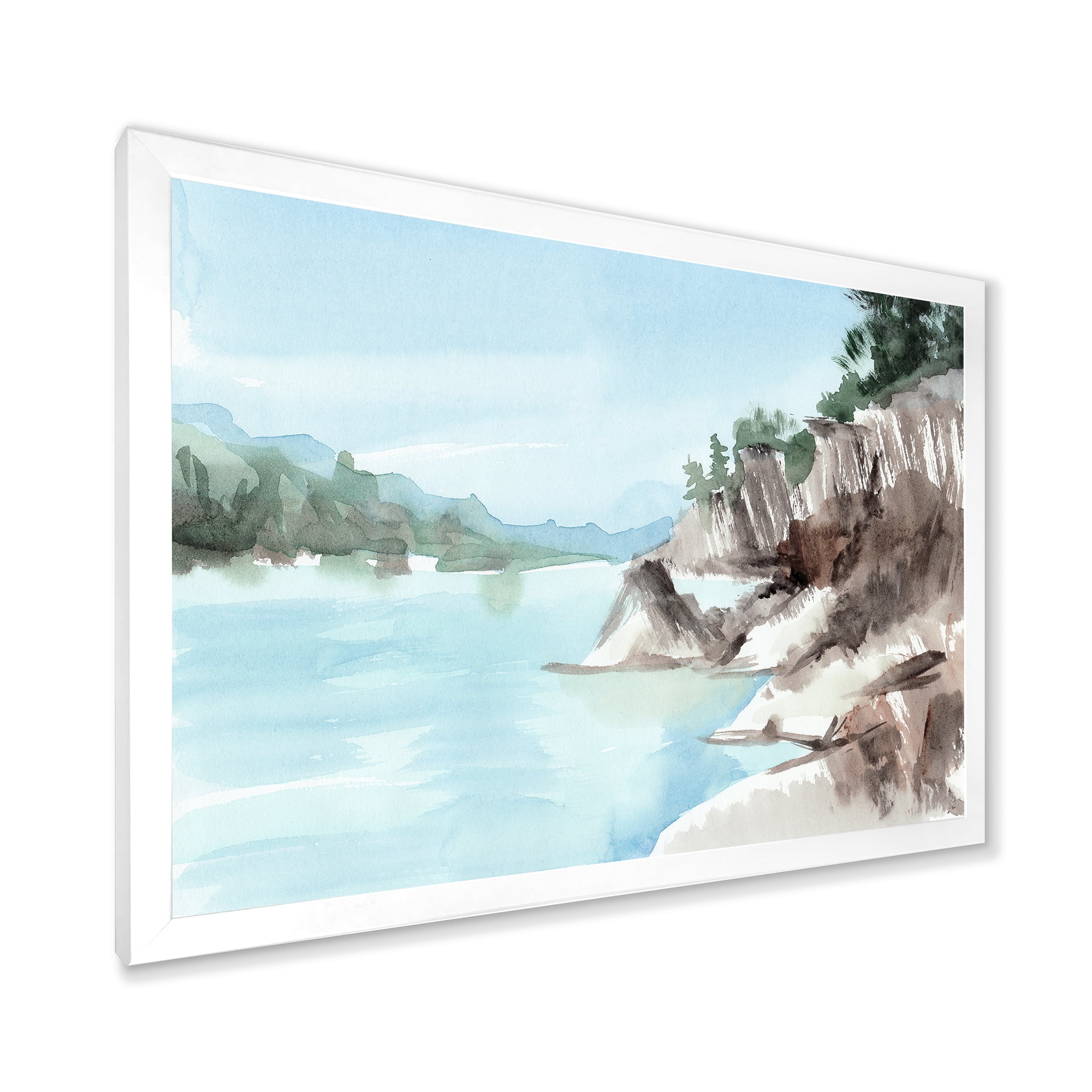 Designart 'Rocks With The Blue Lake' Lake House Framed Art Print