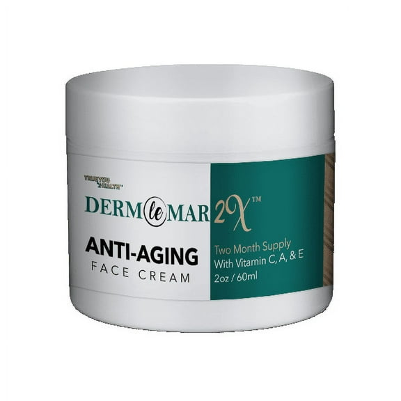 Derm Le Mar 2x Anti-Aging Face Cream - 2 Month Supply - Improved Formula w/Vitamin C, A & E - Aid Healthy Collagen Levels - Help Protect Skin Stem Cells, Reduce Wrinkles Appearance, & Fade Age Spots