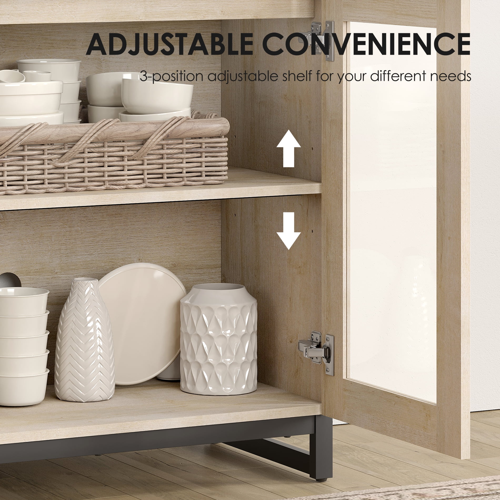 4 In 1 Multifunctional Dresser with Glass Doors & 2 Drawers, Modern Storage Chest with Adjustable Shelf, Closet Organizer Storage Cabinet for Bedroom Home Use,Beige