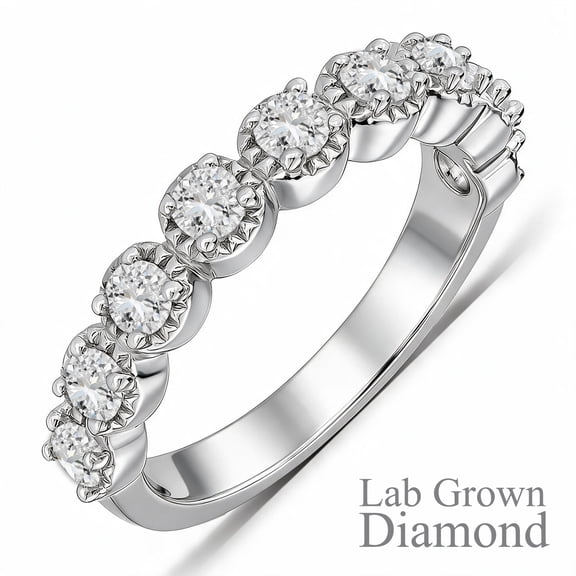 JeenMata Lab Grown Diamond Round Prong Set Vintage Anniversary Ring in 18K White Gold Plated for Women