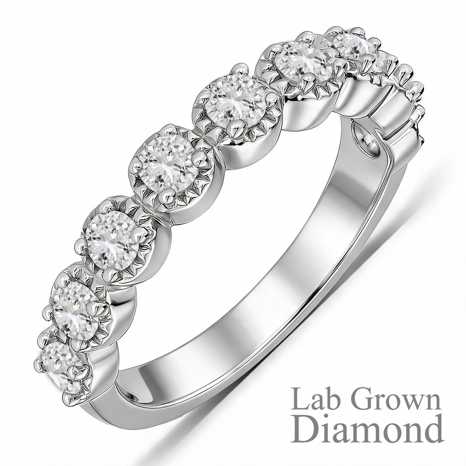 JeenMata Lab Grown Diamond Round Prong Set Vintage Anniversary Ring in 18K White Gold Plated for Women