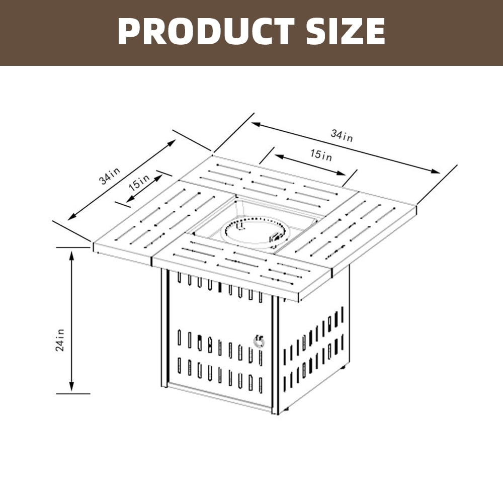 MINESTIA  34"  Propane Fire Pit, 50000 BTU Square Steel Gas Fire Pit Table for Outside Patio Deck Garden Courtyard
