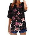 thumbnail image 2 of Inverlee Womens Cotton Linen Floral Print Button Down Shirts Summer Trendy 3/4 Sleeve Breathable Blouse Casual Versatile Lightweight Comfy V Neck Tops, 2 of 5