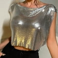 thumbnail image 5 of Laqbezok Women's Sexy Sleeveless Sequin Tank Top, Metallic Sparkly Crop Blouse, Party Night Out Outfit, 5 of 8