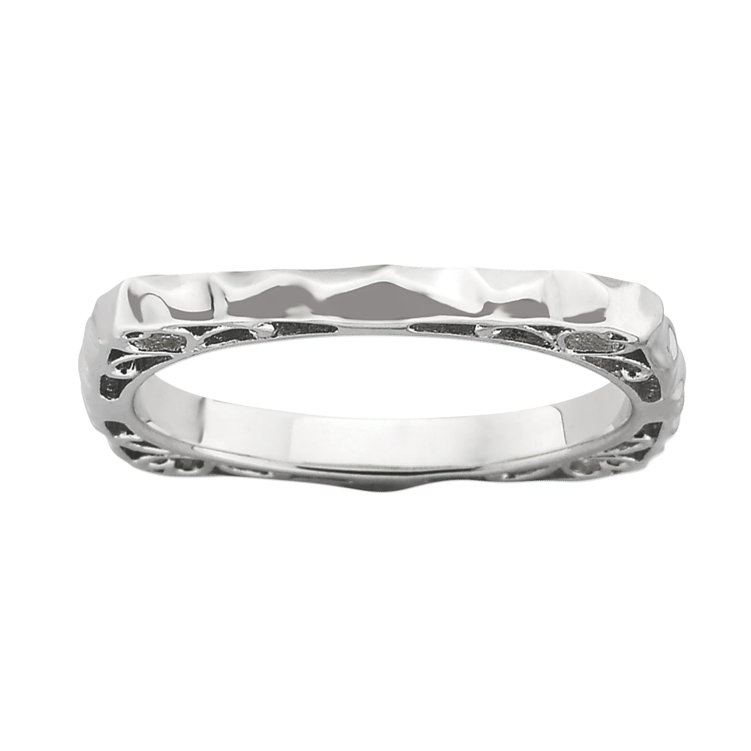 Best Quality Free Gift Box Sterling Silver Polished Rhodium-plate Square Ring by Stackable Expressions