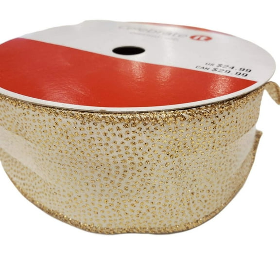 Celebrate it WIRED JUMBO Christmas Ribbon GOLD DOTS 2.5 in X 80 ft