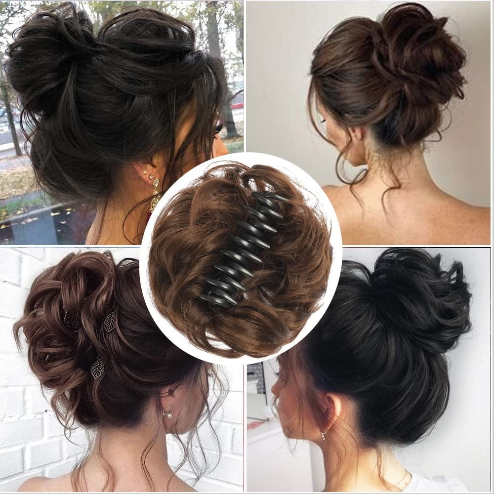Messy Bun Hair Piece Curly Wavy Claw Clip Synthetic Fake Buns Hair Extensions for Women Daily Wear