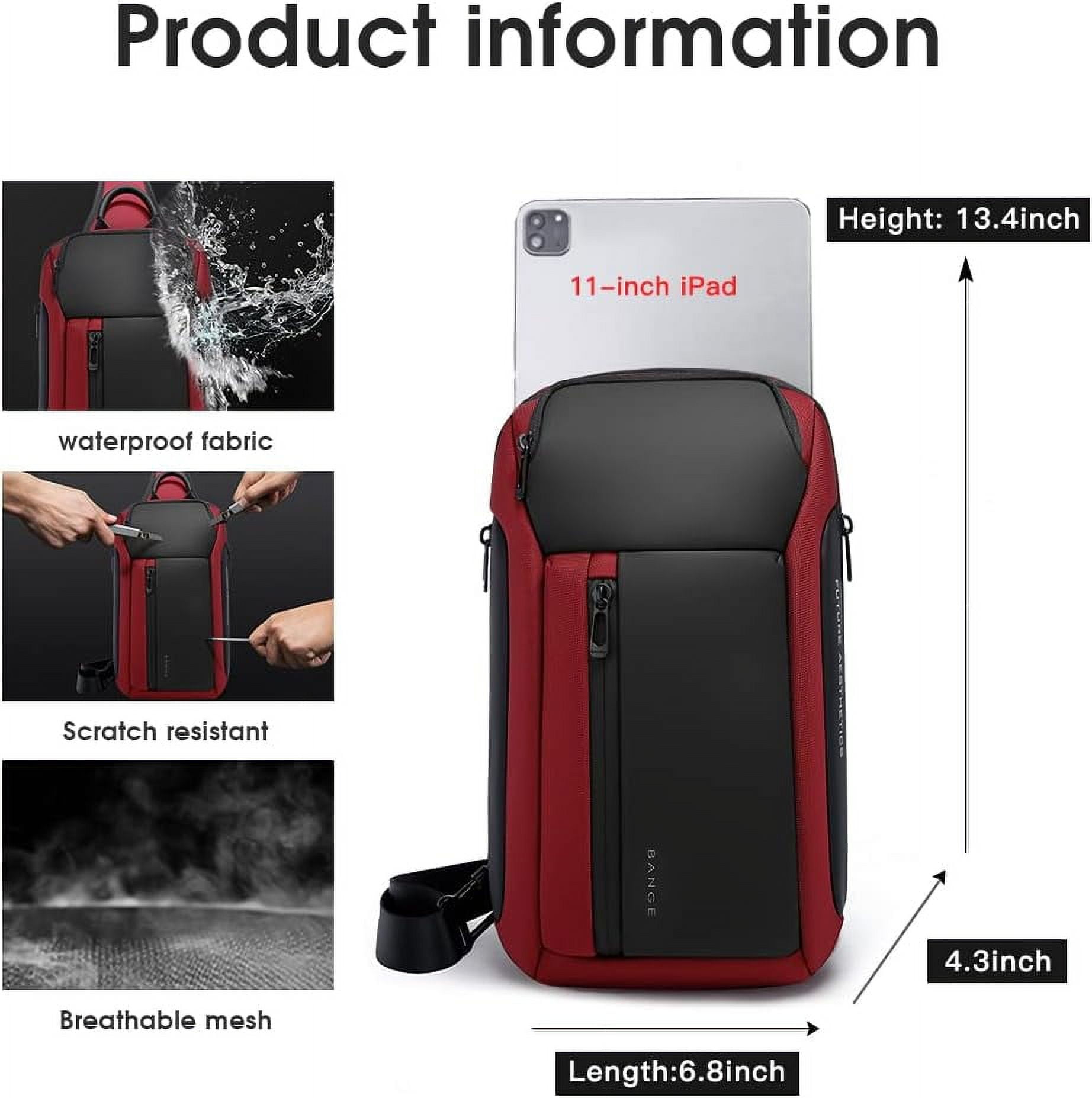BANGE Waterproof Men's Sling Bag, Large Capacity Crossbody Backpack Durable