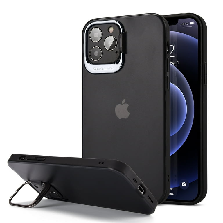 Apple iPhone 12 Pro /6.1 Phone Case Semi Transparent Frosted Heavy Duty  Protective with Stand Shockproof Bumper Frame Cover for iPhone 12 Pro  [Black] 