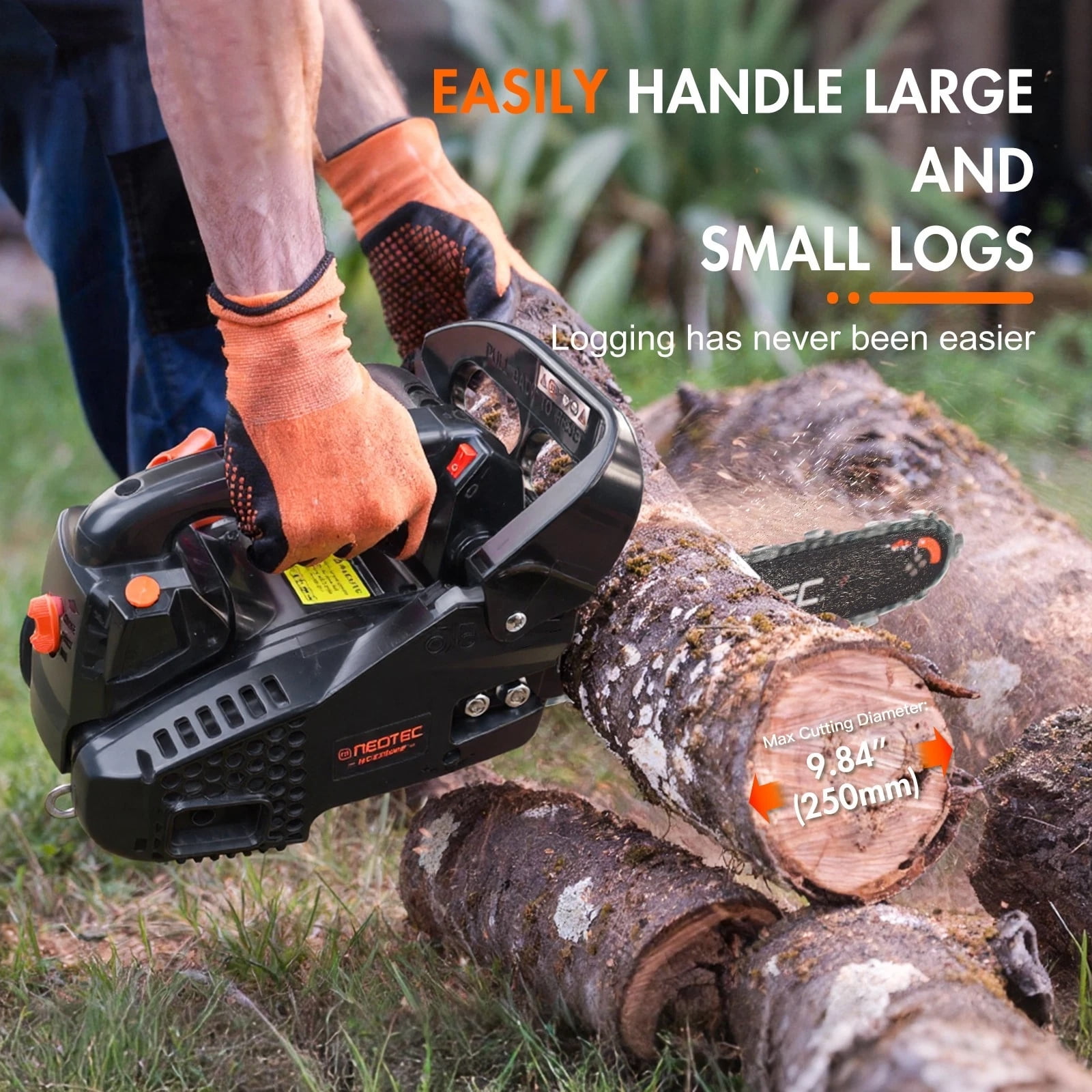 25.4CC Gas Chainsaw, 12 Inch Power Chainsaw, 2-Cycle Handed Petrol Chainsaws for Tree Cutting, Gardens and Farms