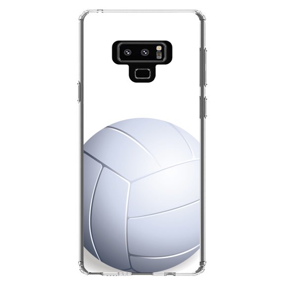 DistinctInk Clear Shockproof Hybrid Case for Samsung Galaxy Note 9 - TPU Bumper, Acrylic Back, Tempered Glass Screen Protector - White Volleyball