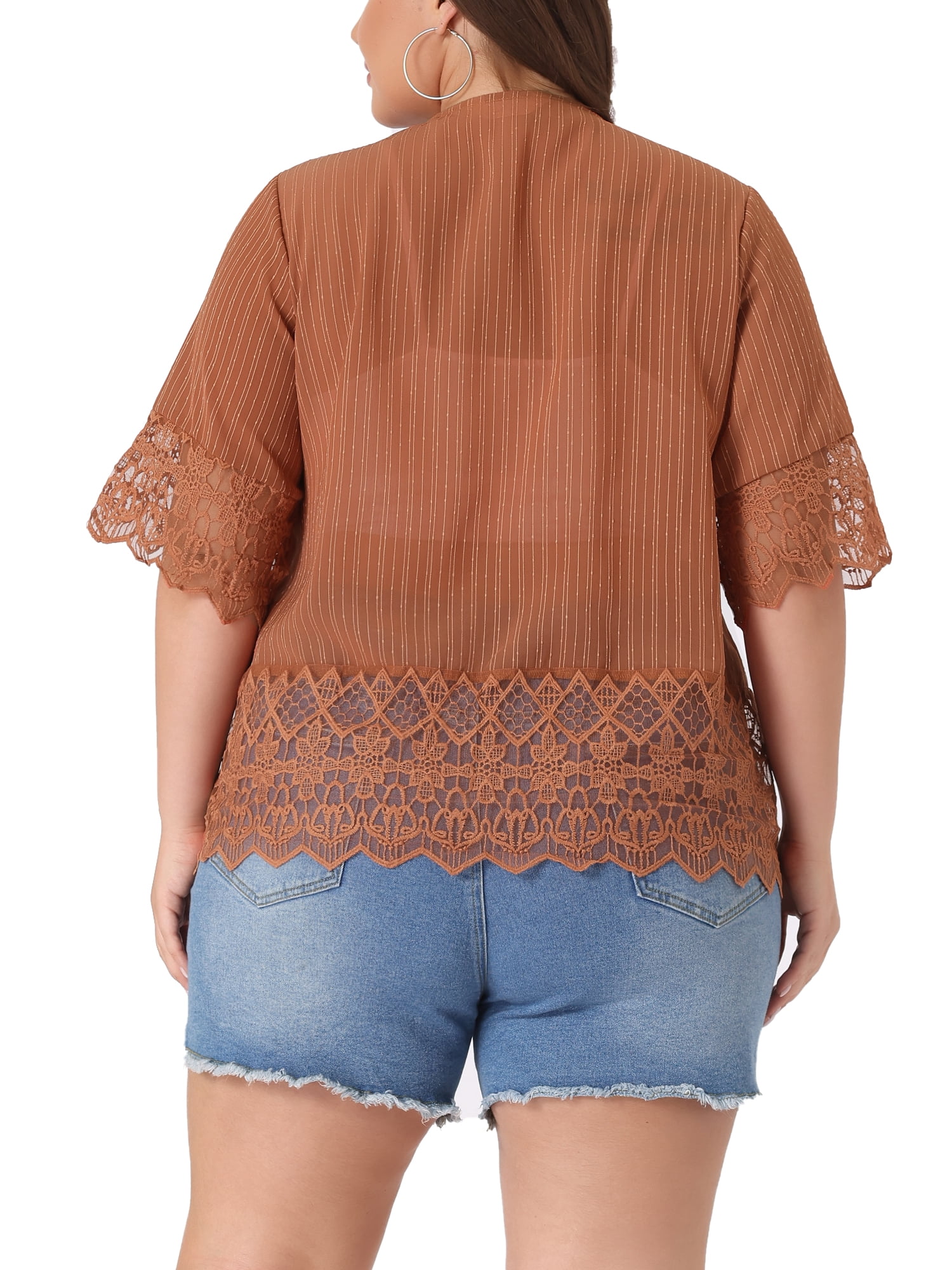 DARING DIVA Women's Plus Size 1/2 Sleeve Bohemian Kimono Cardigan 4X Orange Brown