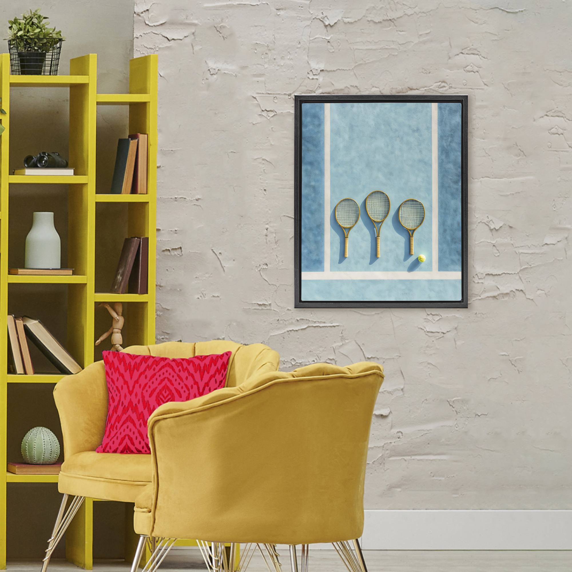 Tennis Racket Trio Black Framed Floater Canvas Wall Art, design by Franklyn Gregory