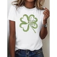 thumbnail image 1 of Four-leaf Clover Print Crew Neck T-Shirt, Casual Short Sleeve Top For Spring & Summer, Women's Clothing Tee For Adult, Men, Women, Teen, Teenager, Adolescent, Youth, 1 of 7