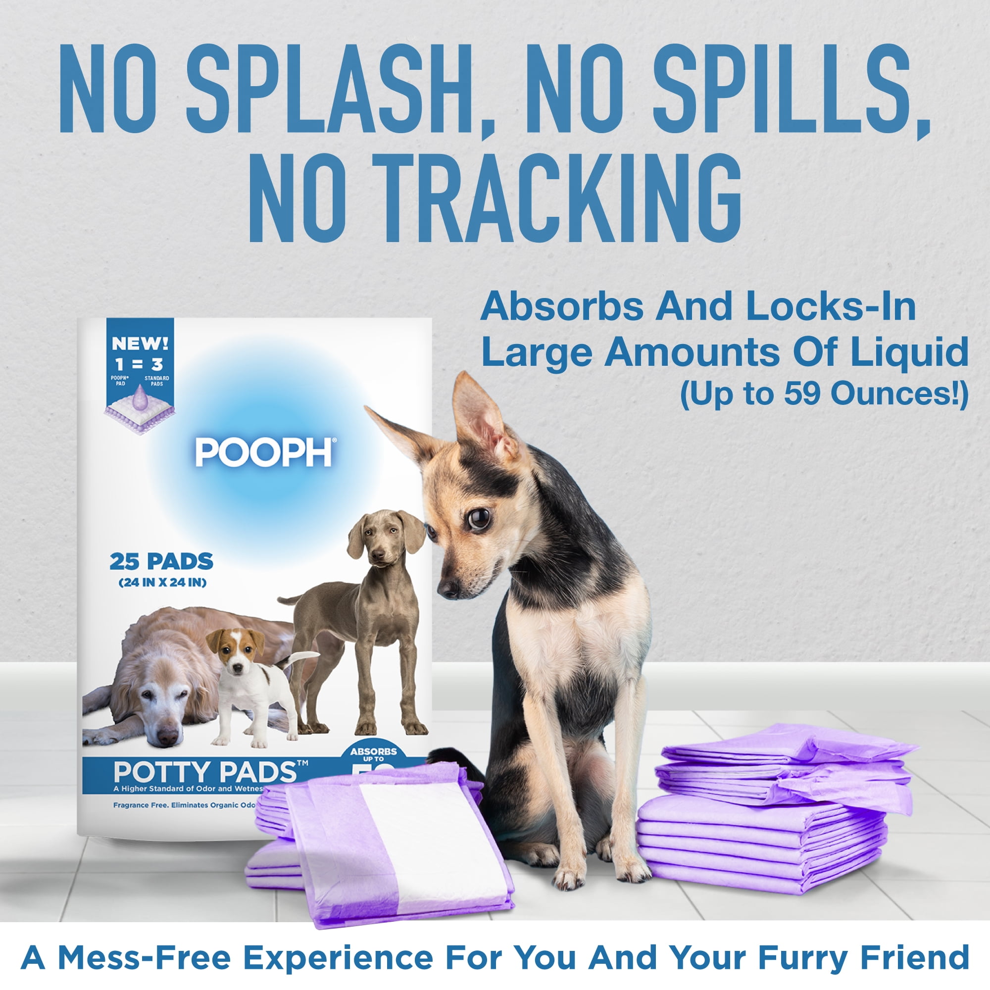 (3 pack) Pooph Potty Pads, 25 Count, Fragrance-Free, No Harsh Chemicals