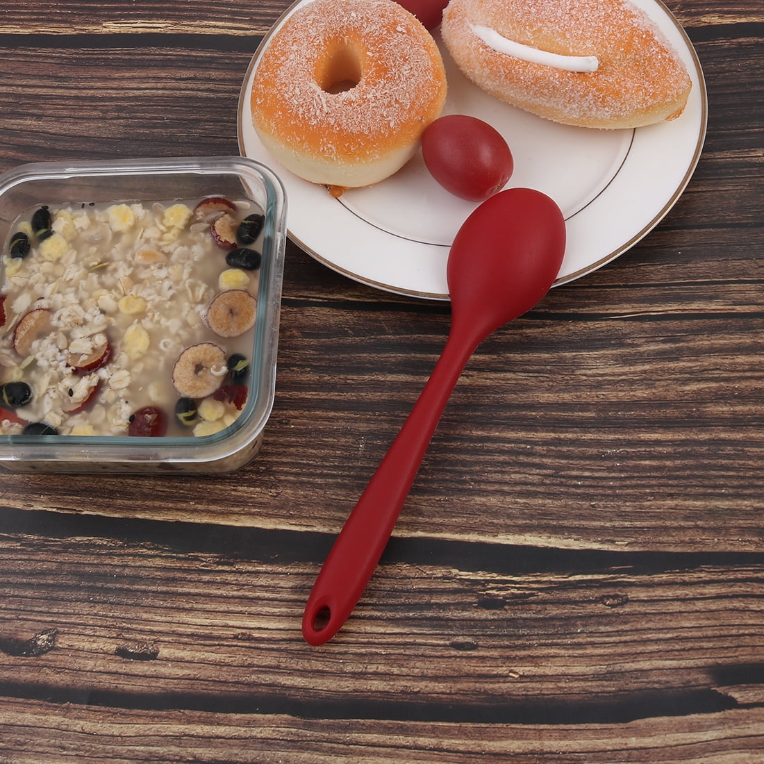 Unique Bargains Silicone Dinner Spoon Table Spoon Utensils for Kitchen Dining Room Red