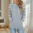 thumbnail image 2 of Women's Striped Hoodies Casual Raglan Long Sleeve Sweatshirts Loose Drawstring Hood Long Tops with Kangaroo Pocket (S, Gray), 2 of 6