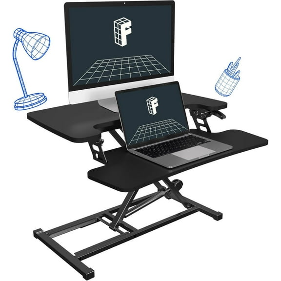 CGRP 28'' Black Height Adjustable Standing Desk Converter Sit-to-Stand Desk Riser with Wide Keyboard Tray Workstation for Home and Office