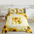 thumbnail image 2 of jejeloiu Girls Personalized Gifts Queen Comforter Set,Gold Letter M Bedding Sets,Natural Flower Sunflower Bedding Comforter Set For Princess,Lightweight Room Decoration Reversible,3-Piece, 2 of 8