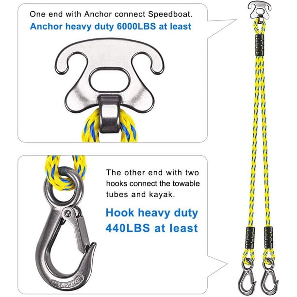 Seleware Boat Tow Harness For Tubing, Boat Tow Rope With Stainless Steel Quick Anchor Connector, Heavy Duty Self