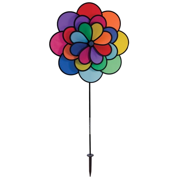 In the Breeze 2830 — Triple Wheel Flower - Ground Stake Included - Colorful Wind Spinner for Your Yard or Garden,2830