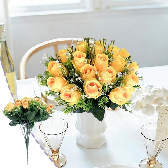 Bilqis Faux Silk Rose Bouquet Artificial Flower Arrangement in Vase, for Wedding Centerpieces Home Table Decor Office Party Decoration, Romantic Centerpiece