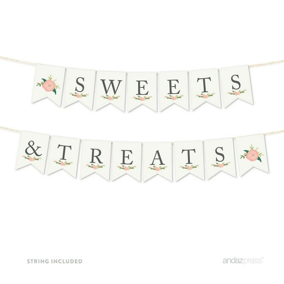 Sweets & Treats Floral Roses Girl Baby Shower Pennant Party Banner