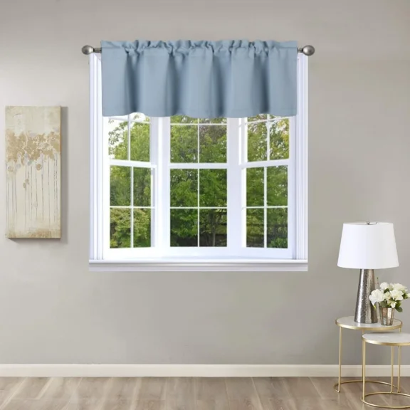 Gorgeous Home Linen Window Tier Short Valance Rod Pocket Sraight Thermal 54" Wide X 18" Length TVLO Light Blue