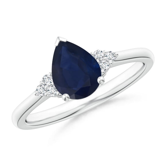 ANGARA Natural 1.15 Ct Pear Sapphire Ring with Trio Diamond Accents in 14K White Gold for Women (Size-8x6mm) | September Birthstone, Anniversary, Jewelry Gift for Women | Natural Sapphire Ring