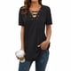 thumbnail image 2 of Camiseta de mujer con cuello en V y cordones, blusa suelta causal de manga corta, negro, M Inevent AP001631-02, 2 of 7
