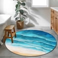 thumbnail image 4 of Ocean Waves Round Living Room Rugs 3.3 ft, Abstract Gradient Orange Teal Waves Beach Washable Area Rug with Non-Slip Sturdy Edge Binding Round Front Door Mat Floor Carpet for Entryway, 4 of 9