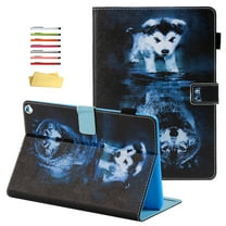 Allytechgroup Case for Kindle Fire HD 8 & Fire HD 8 Plus Tablet (12th/10th Generation, 2022/2020) 8 inch with Pencil Holder/Card Pockets [Auto Sleep/Wake] PU Leather Stand Magnetic Cover, Wolf & Dog