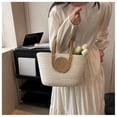 thumbnail image 5 of Xiao Hua Bolso de hombro tejido para mujer, bolso de mano y neceser, elegante bolso de playa de verano, 32 x 10 x 19 cm (color caqui y blanco)., 5 of 5