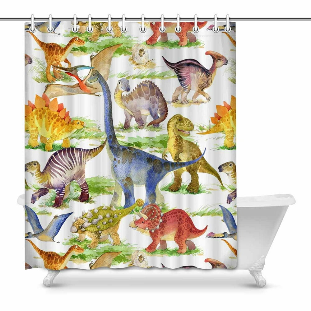 MKHERT Cute Dinosaurs Watercolor Animal Waterproof Shower Curtain Decor