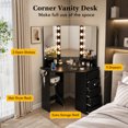 thumbnail image 4 of Corner Vanity Desk with Mirror and Lights, Makeup Vanity Table with 5 Drawers, Storage Shelves, Charging Station, Compact Vanity Dressing Table for Small Space，Black, 4 of 8