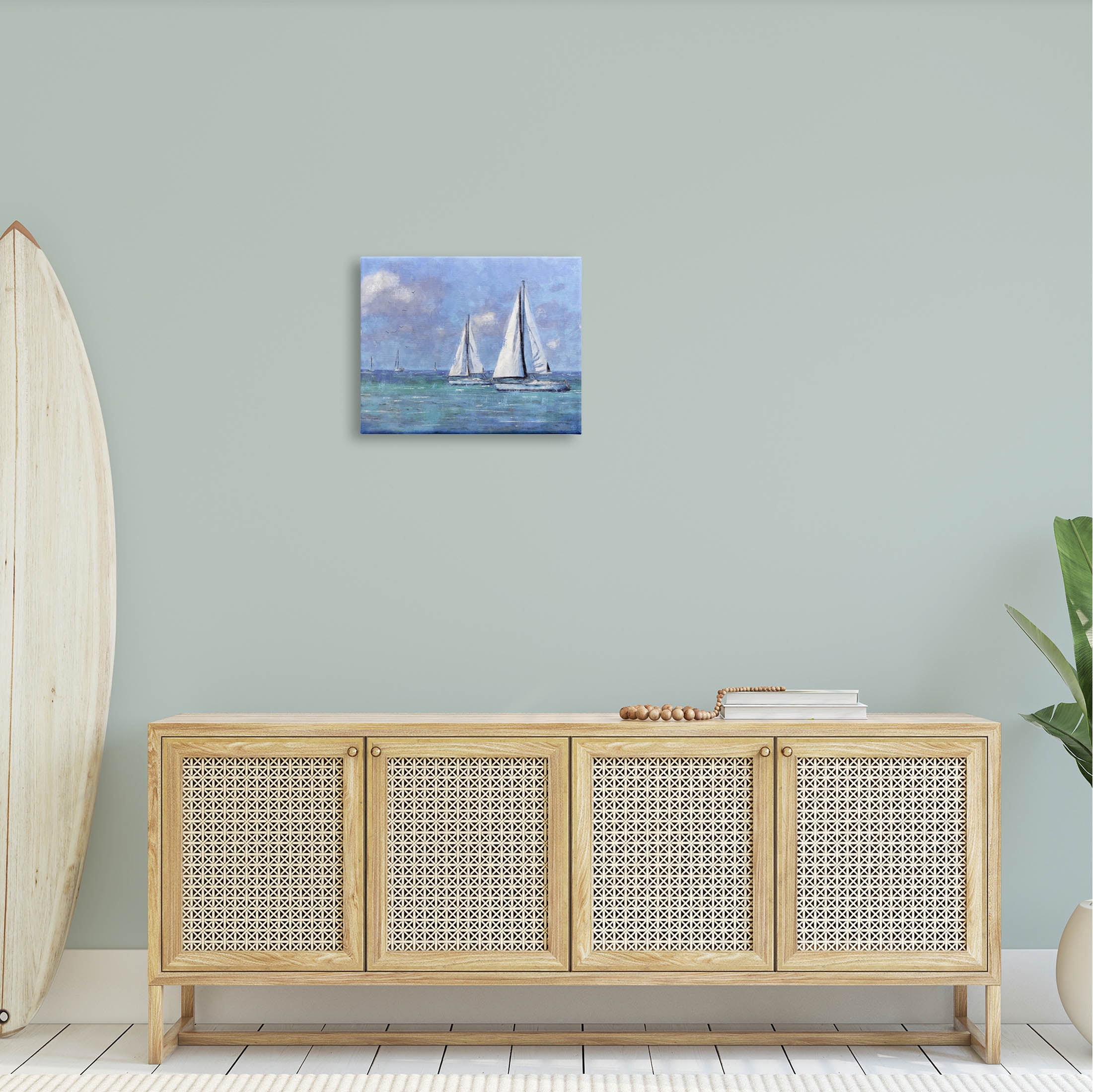 Stupell Industries Sailboats Drifting Vivid Blue Sky Painting Gallery Wrapped Canvas Print Wall Art, Design by Nina Blue